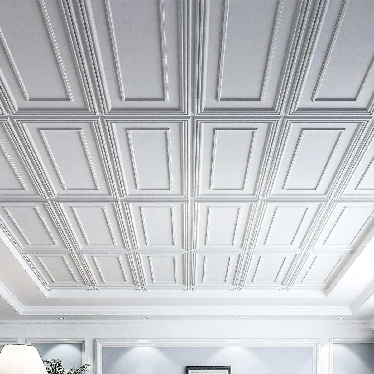 Art3d Drop Ceiling Tiles, 24x48in. White (12-Pack), Polyvinyl Chloride (PVC), Glue Down